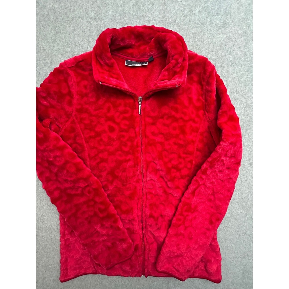 Jason Maxwell Red Leopard Print Fleece Full Zip Jacket Rhinestone Pull Small